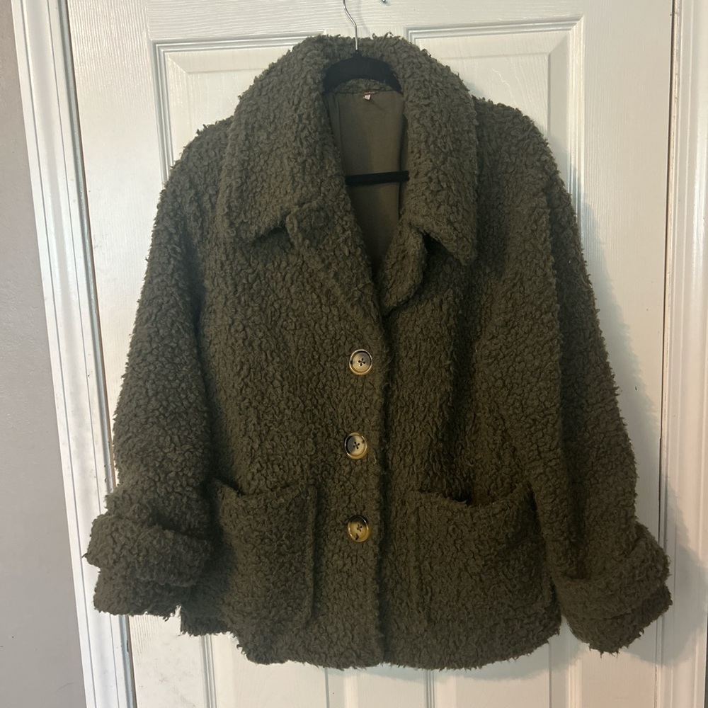 Free People Forest Green Teddy Jacket